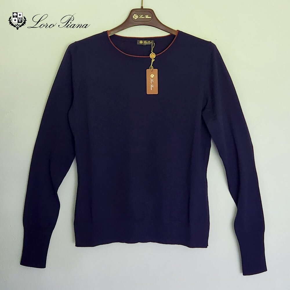 NWT Loro Piana Women's Navy Blue Crew Neck Wool Sweater Size 40 MSRP: $1925
